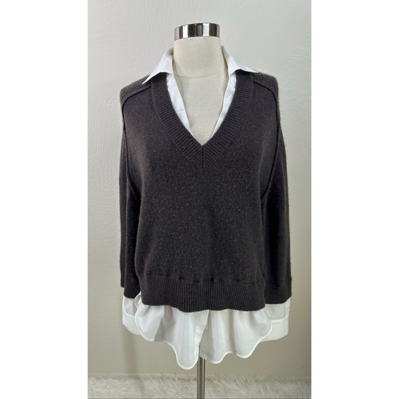 Brochu Walker wool cashmere v-neck long sleeve sweater shirt - Picture 1 of 12